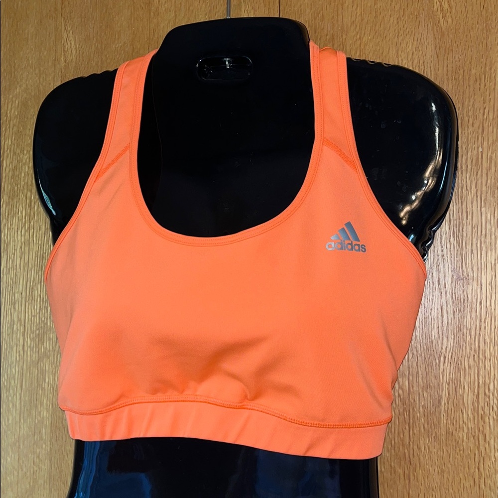 ADIDAS XL neon orange Tech Fit Medium Compression Mesh Racerback Sports Bra EUC
